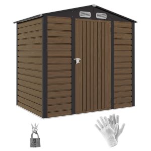 Abrigo de Jardim 190x132x187 cm Ferramentas com 2 Janelas Ventilação e Porta Fechadura para Pátio Terraço Carvalho